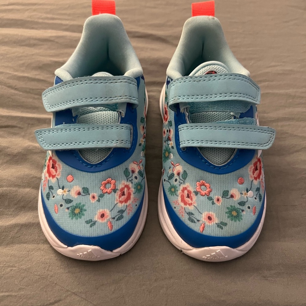 adidas Blue Sneakers with Floral Pattern and Velcro Straps